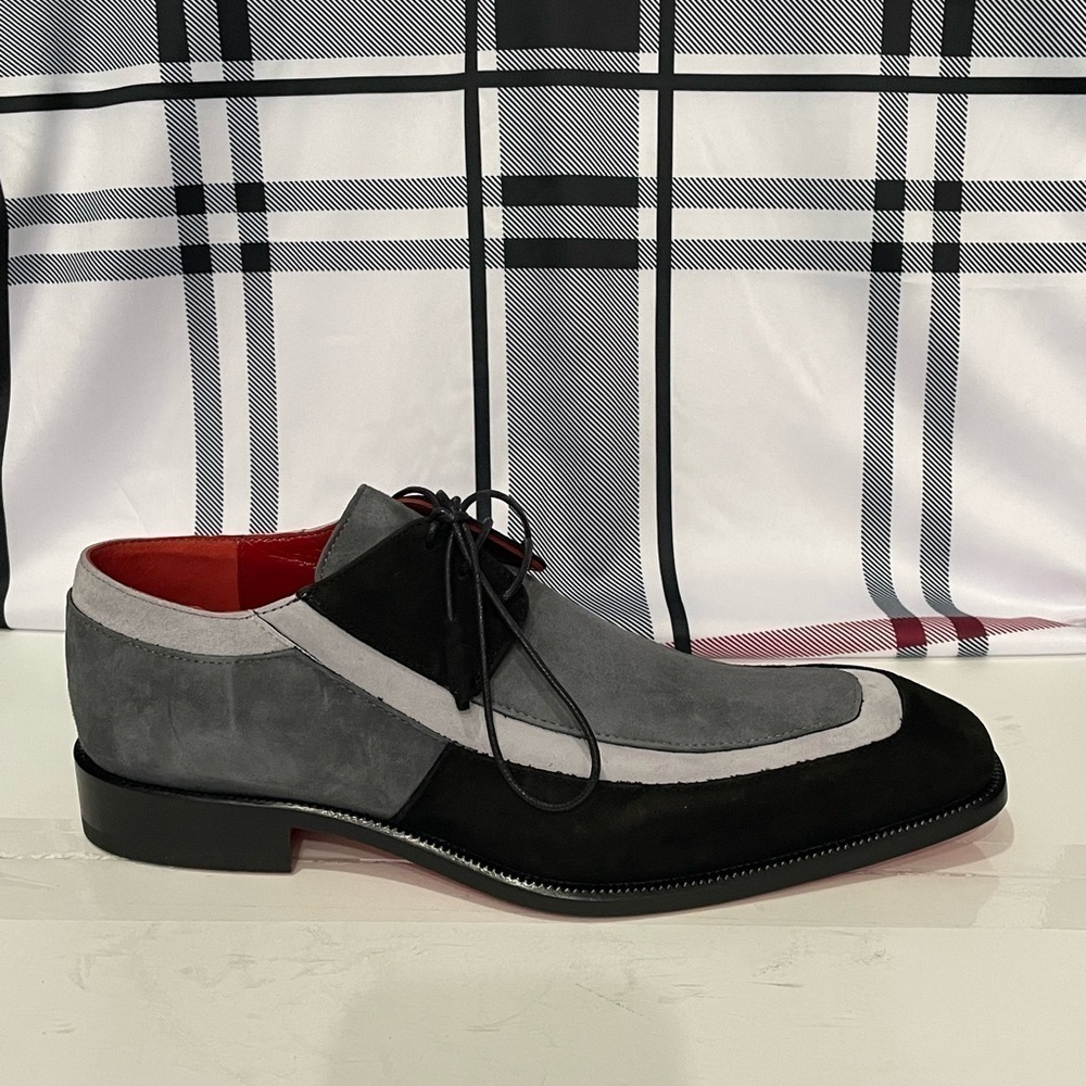 Emilio Franco shoes suede black/gray Oxford red bottom - Picture 2 of 5